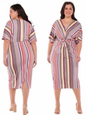 Evri Striped Knot Front Midi Dress Size 2X